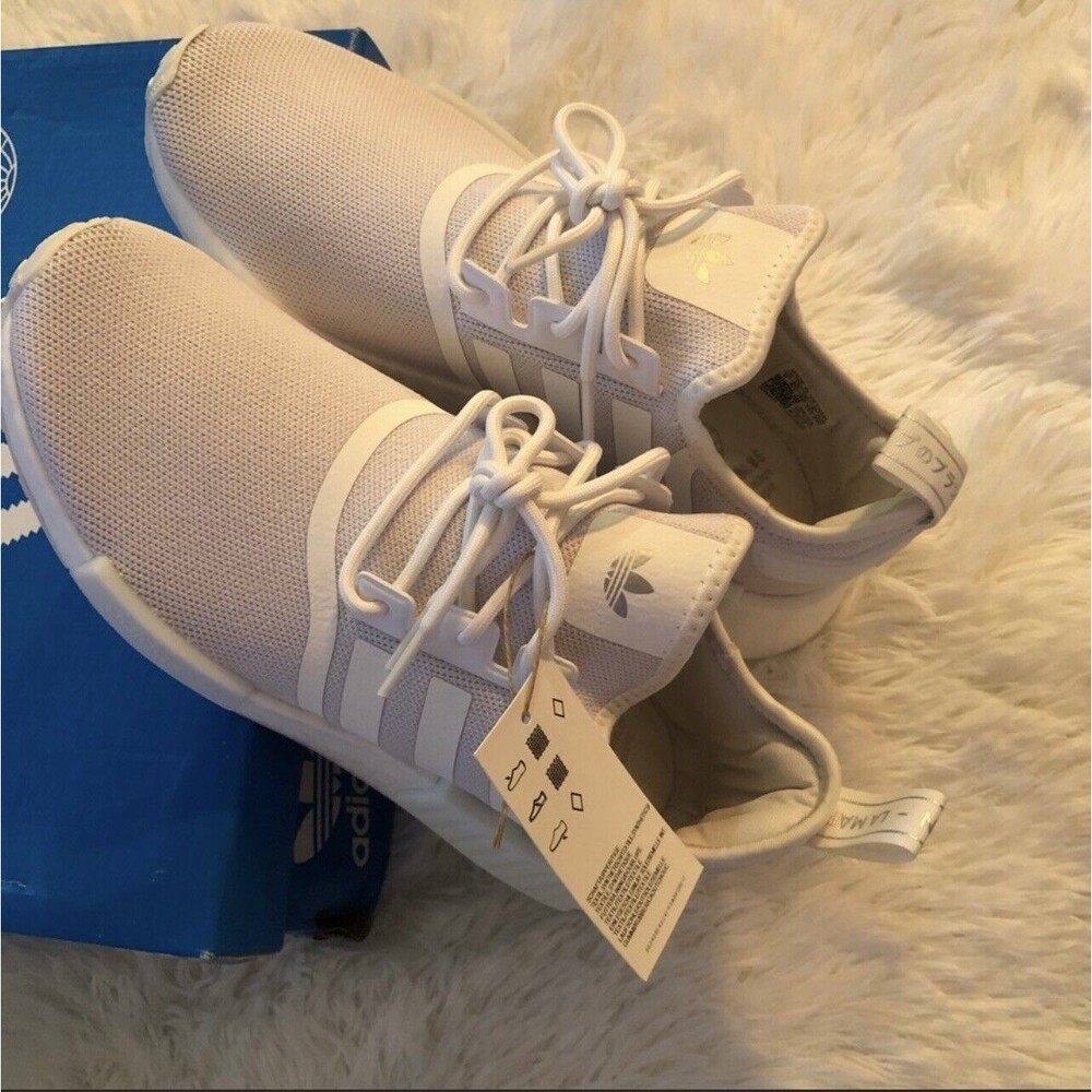 New ADIDAS Size 8 Nmd_R1 Primeblue Women’s White Metallic Sneakers